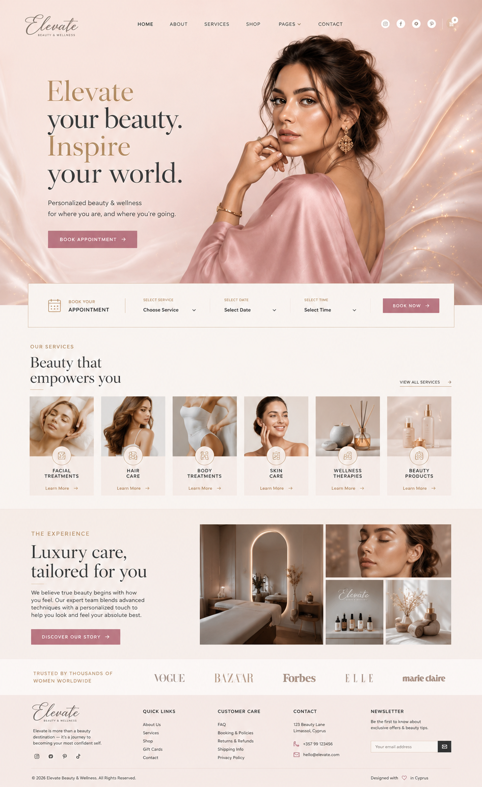 Luxury beauty and wellness website mockup