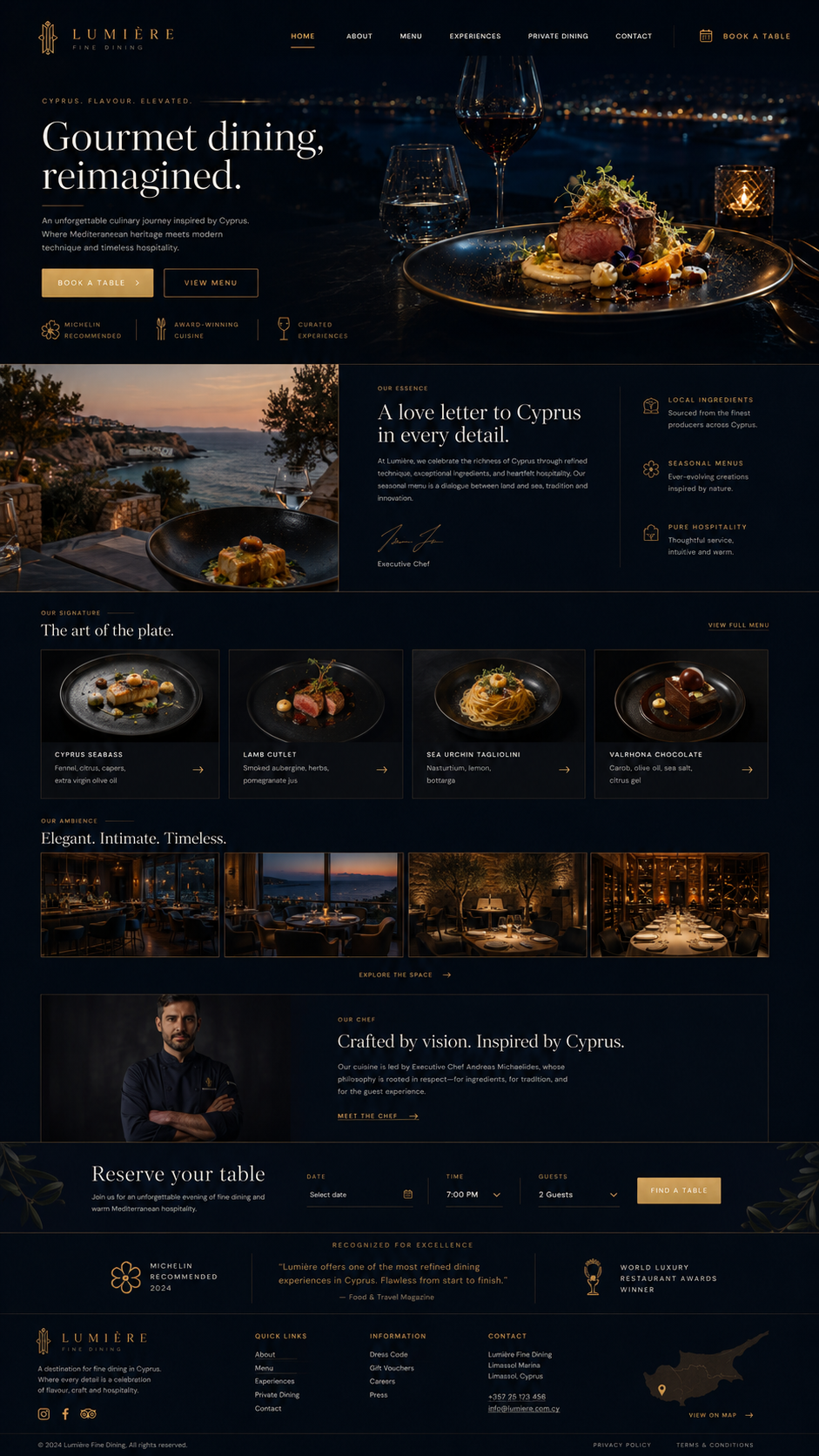 Luxury gourmet restaurant website mockup