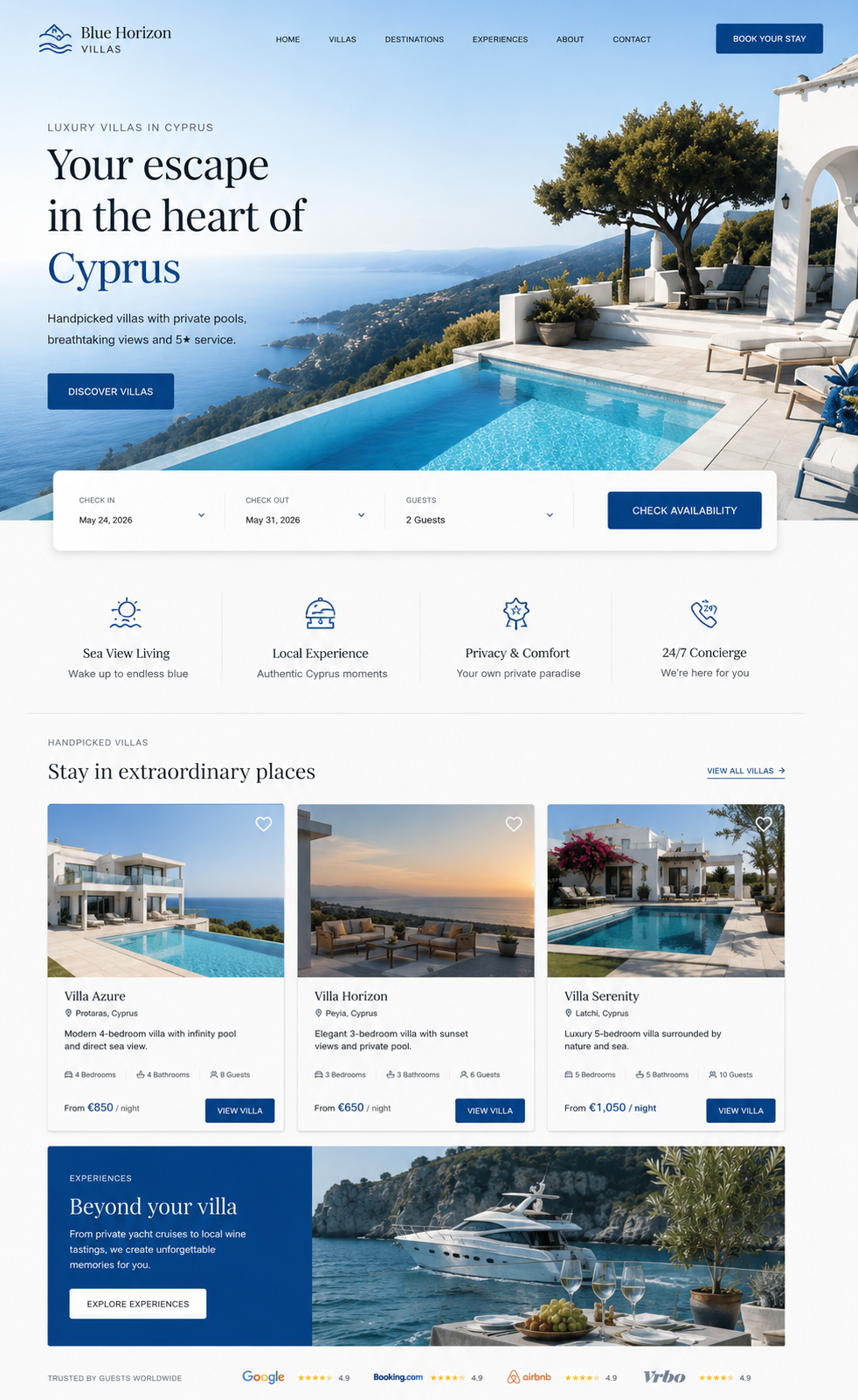 Villa short term rent website mockup